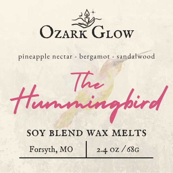Ozark Glow The Hummingbird soy blend wax melts with tropical fruit and floral notes. 2.4 oz.